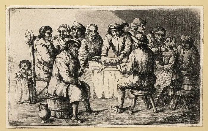 Framed Print : Rustic banquet scene with large group at a table, 17th century Framed Print : Rustic banquet scene with large group at a table, 17th century