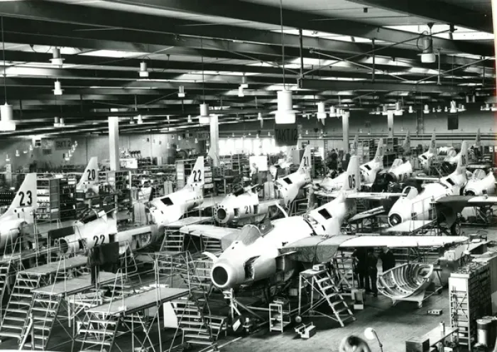 Framed Print : Saab J29 in production at Saab?s Linkping plant Framed Print : Saab J29 in production at Saab?s Linkping plant