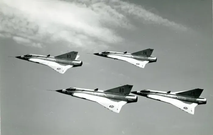Framed Print : Four Saab J35 Drakens Framed Print : Four Saab J35 Drakens