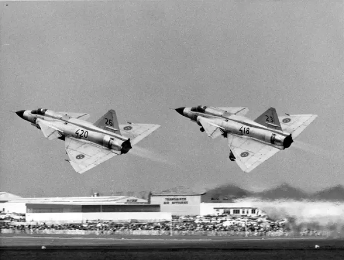 Framed Print : Two Saab JA37 Viggens Framed Print : Two Saab JA37 Viggens