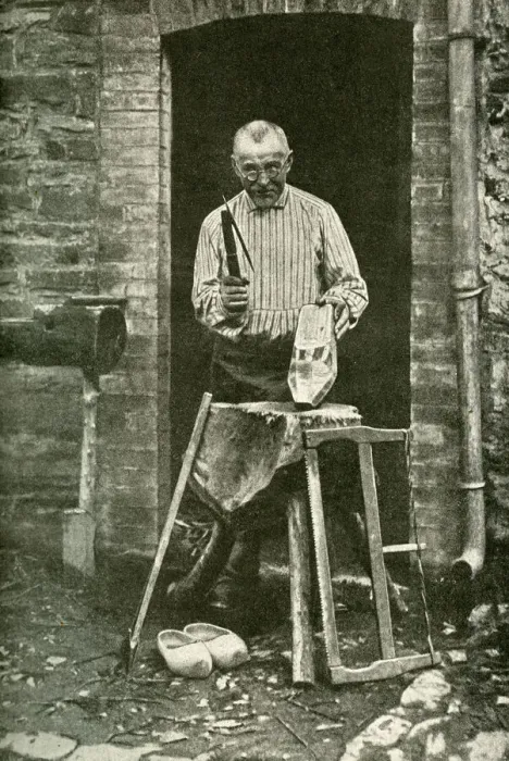 Framed Print : Sabot maker working at his cottage door, Belgium Framed Print : Sabot maker working at his cottage door, Belgium