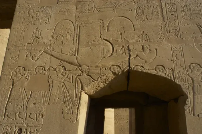 Framed Print : Sacred solar boat carried by priests. Relief. Ramesseum. Egy Framed Print : Sacred solar boat carried by priests. Relief. Ramesseum. Egy