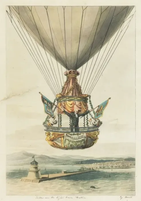 Framed Print : Sadler in balloon above Dublin, Ireland Framed Print : Sadler in balloon above Dublin, Ireland