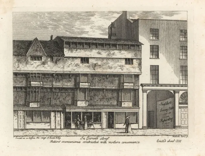 Framed Print : Sadler's Horse Repository and Elizabethan houses, London Framed Print : Sadler's Horse Repository and Elizabethan houses, London