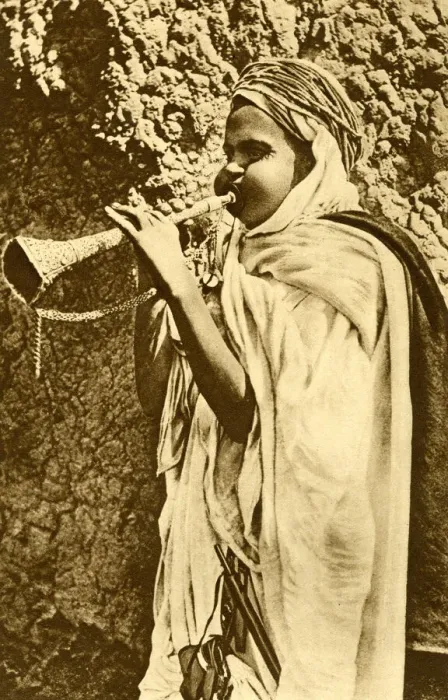Framed Print : Saharan boy with trumpet, Algeria, North Africa Framed Print : Saharan boy with trumpet, Algeria, North Africa