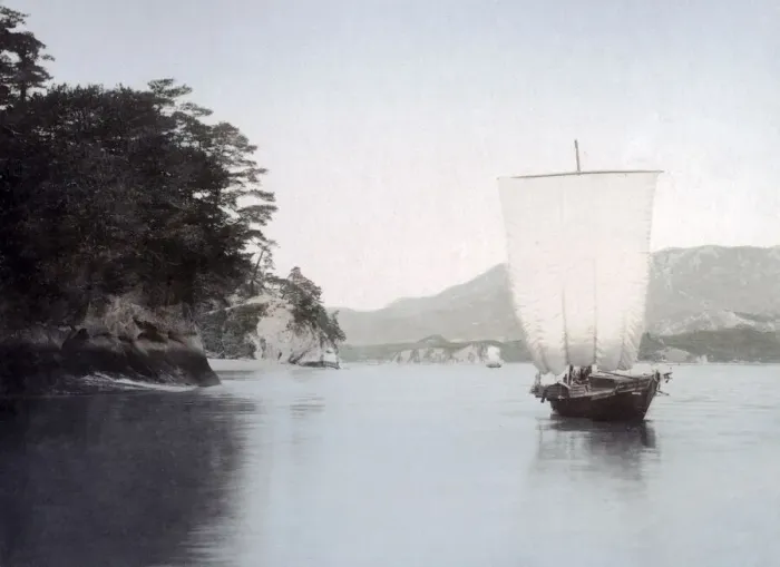 Framed Print : Sailboat, Miyajima Inland Sea, Japan, c. 1880 s Framed Print : Sailboat, Miyajima Inland Sea, Japan, c. 1880 s
