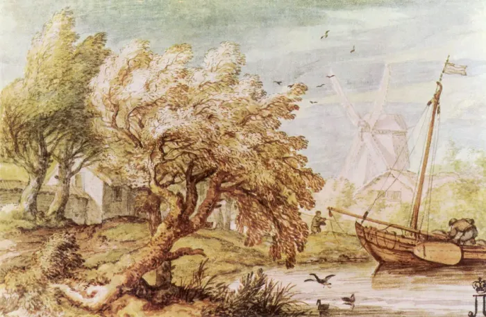 Framed Print : Sailboat and Windmill Date: 1665 Framed Print : Sailboat and Windmill Date: 1665