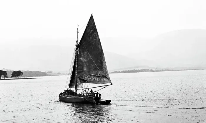 Framed Print : Sailing barge on Loch Lomond, Scotland, Victorian period Framed Print : Sailing barge on Loch Lomond, Scotland, Victorian period