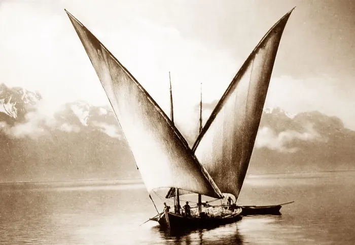 Framed Print : Sailing barque near Montreux Framed Print : Sailing barque near Montreux