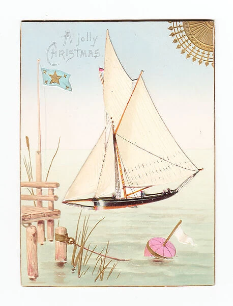 Sailing boat on a movable Christmas card