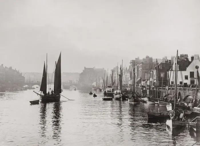 Framed Print : Sailing boat, Whitby harbour, Yorkshire, c. 1880 s Framed Print : Sailing boat, Whitby harbour, Yorkshire, c. 1880 s