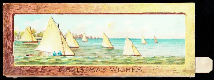 Framed Print : Sailing boats on a panoramic Christmas card Framed Print : Sailing boats on a panoramic Christmas card