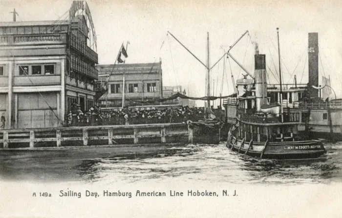 Framed Print : Sailing Day, Hamburg American Line, Hoboken, New Jersey, USA Framed Print : Sailing Day, Hamburg American Line, Hoboken, New Jersey, USA