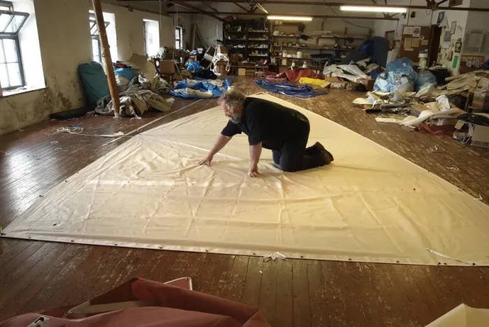 Framed Print : Sailmaker William Leitch, in his sail loft in Loch Tarbert Framed Print : Sailmaker William Leitch, in his sail loft in Loch Tarbert