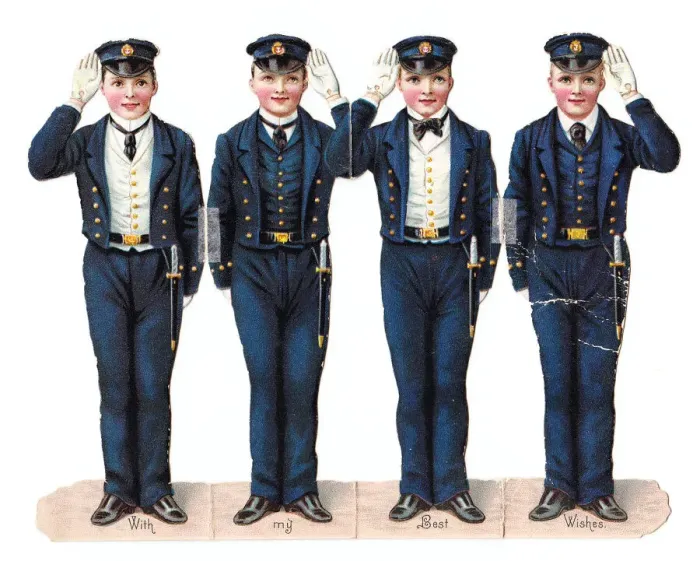 Framed Print : Four sailor boys on a cutout greetings card Framed Print : Four sailor boys on a cutout greetings card