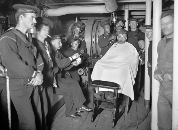 Framed Print : Sailors in an American Navy Barber Shop on the USS Brooklyn Framed Print : Sailors in an American Navy Barber Shop on the USS Brooklyn