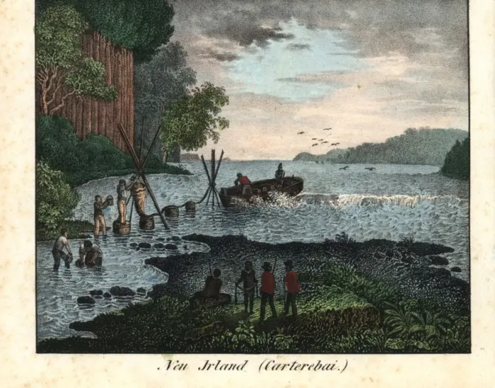 Framed Print : Sailors filling a boat with barrels of water on New Ireland Framed Print : Sailors filling a boat with barrels of water on New Ireland