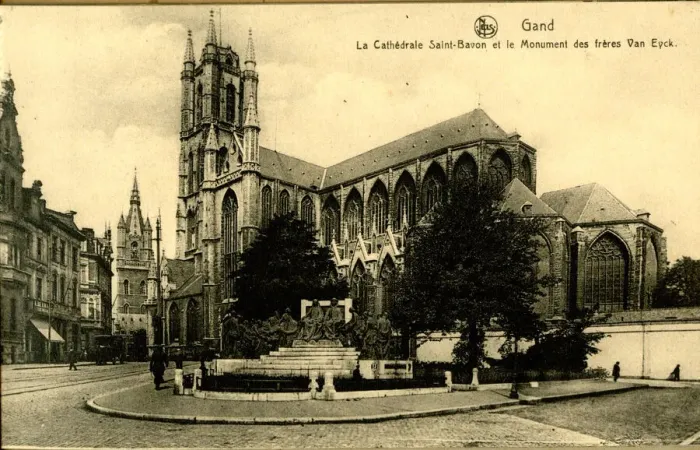 Framed Print : Saint Bavo Cathedral and van Eyck monument