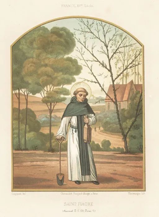 Framed Print : Saint Fiacre of Breuil with spade and bag of seeds Framed Print : Saint Fiacre of Breuil with spade and bag of seeds