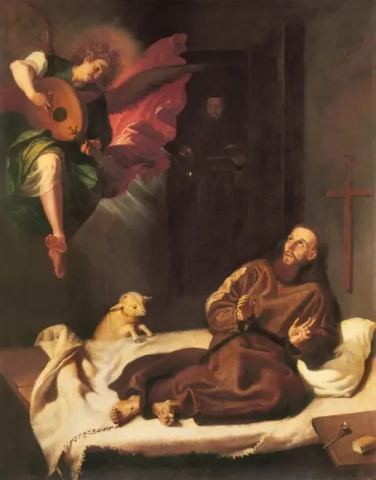 Framed Print : Saint Francis Comforted by an Angel Musician Framed Print : Saint Francis Comforted by an Angel Musician