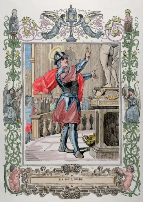 Framed Print : Saint George (c, 275 / 281-303). Christian martyr. Colored engr Framed Print : Saint George (c, 275 / 281-303). Christian martyr. Colored engr