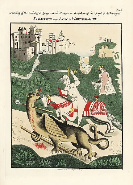 Saint George fighting the dragon in front