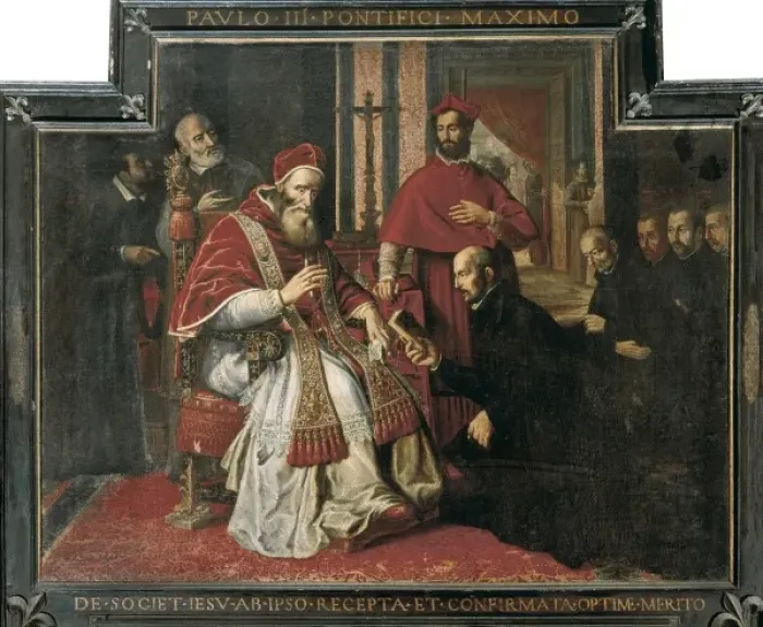 Framed Print : Saint Ignacius of Loyola (kneeling) presenting Framed Print : Saint Ignacius of Loyola (kneeling) presenting