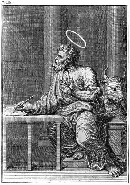 Saint Luke, Writing. saint LUKE depicted writing his gospel