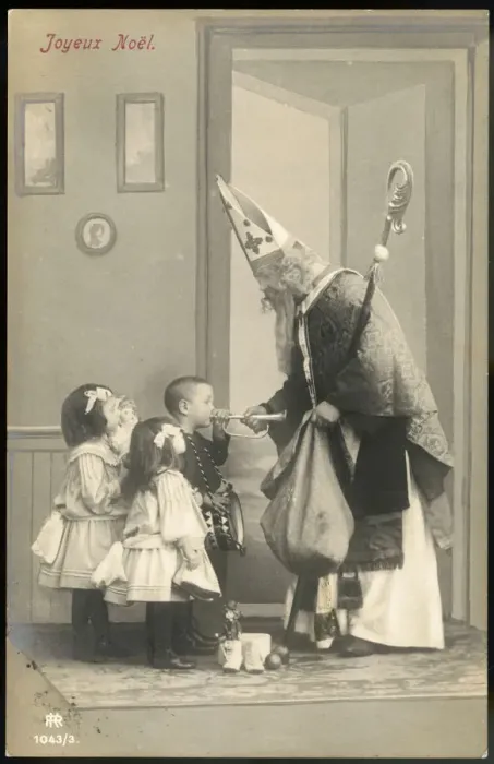Framed Print : Saint Nicholas giving Christmas presents to children Framed Print : Saint Nicholas giving Christmas presents to children