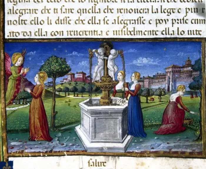 Framed Print : Saint Raphael the Archangel visits to Mary. Codex of Predis Framed Print : Saint Raphael the Archangel visits to Mary. Codex of Predis