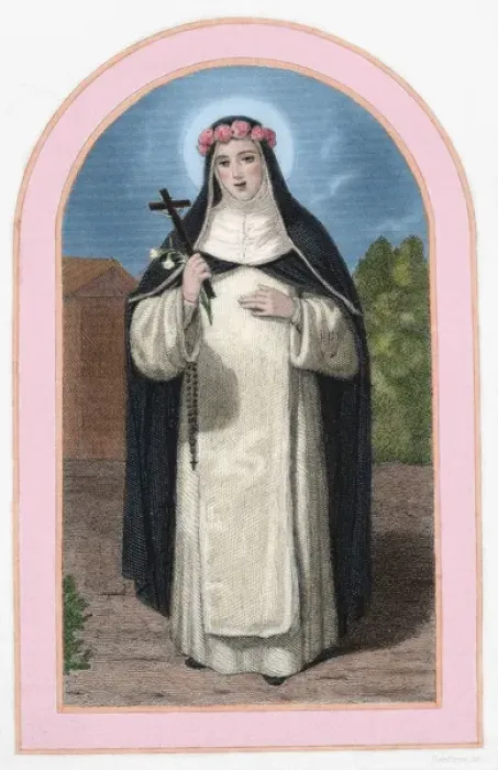 Framed Print : Saint Rose of Lime (1586-1617). Colored engraving Framed Print : Saint Rose of Lime (1586-1617). Colored engraving
