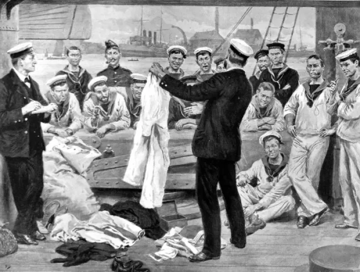 Framed Print : The Sale of a Deserters Belongings on board a British Warsh Framed Print : The Sale of a Deserters Belongings on board a British Warsh