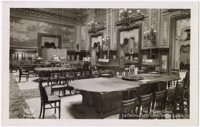 Framed Print : Salle Touzet, Monte Carlo Casino, Monaco, with tables for Trente et Quarante (Red and Black). Date: circa 1930 Framed Print : Salle Touzet, Monte Carlo Casino, Monaco, with tables for Trente et Quarante (Red and Black). Date: circa 1930
