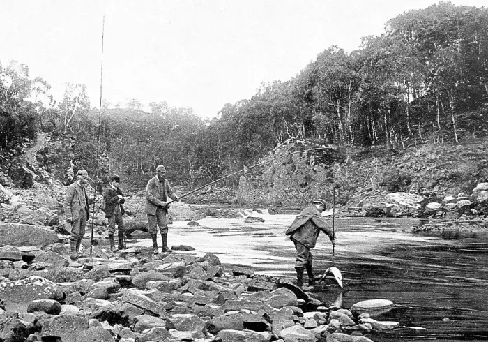 Framed Print : Salmon Fishing Victorian period Framed Print : Salmon Fishing Victorian period