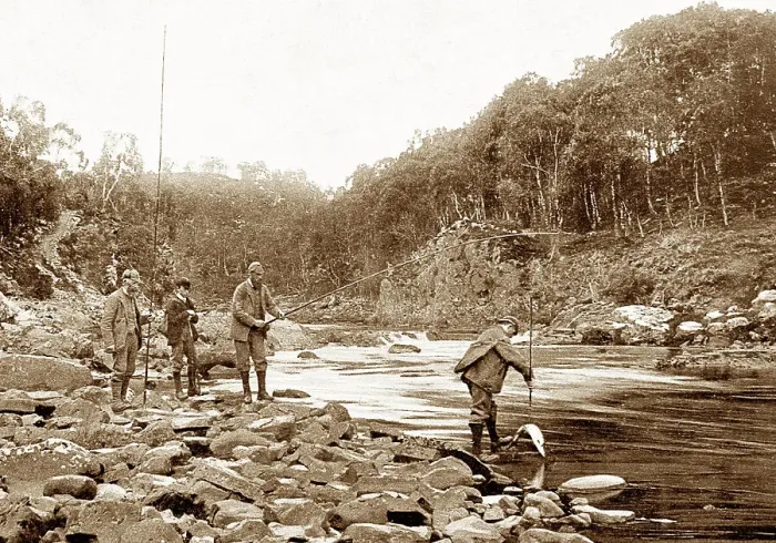 Framed Print : Salmon Fishing Victorian period Framed Print : Salmon Fishing Victorian period