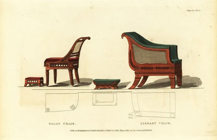 Framed Print : Salon chair and library chair, 1810 Framed Print : Salon chair and library chair, 1810