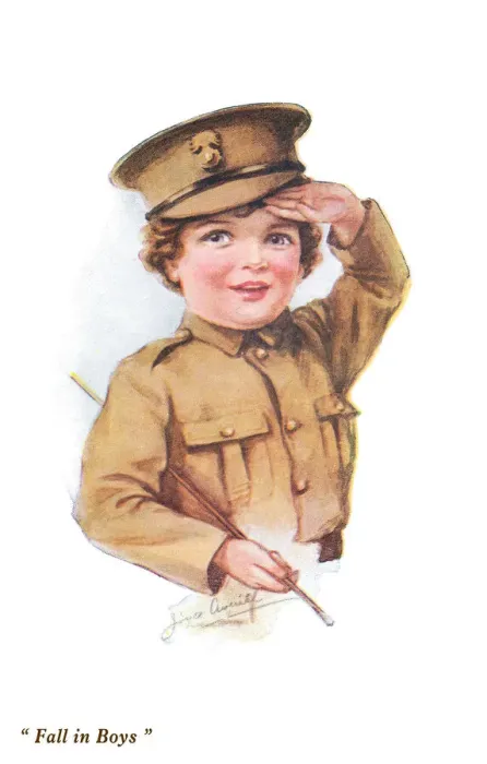 Framed Print : Saluting. Patriotic child in army uniform saluting. Artist: Joyce Averill Date: circa 1917 Framed Print : Saluting. Patriotic child in army uniform saluting. Artist: Joyce Averill Date: circa 1917