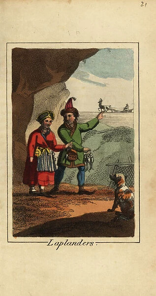 Sami people, Laplanders, man and woman of Lapland, 1818