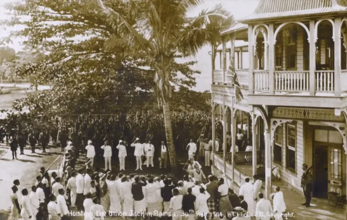 Framed Print : Samoa - Hoisting the Union flag - World War One Framed Print : Samoa - Hoisting the Union flag - World War One