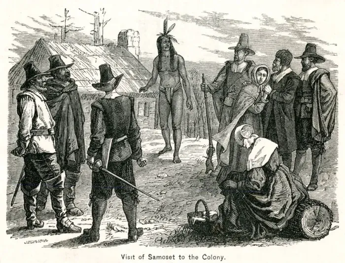 Framed Print : Samoset Visits Pilgrims at Plymouth Framed Print : Samoset Visits Pilgrims at Plymouth