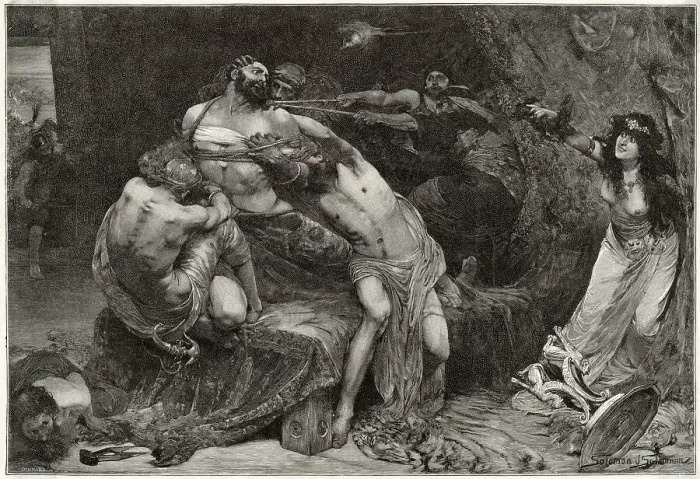 Framed Print : Samson is tied up but tries to resist Framed Print : Samson is tied up but tries to resist