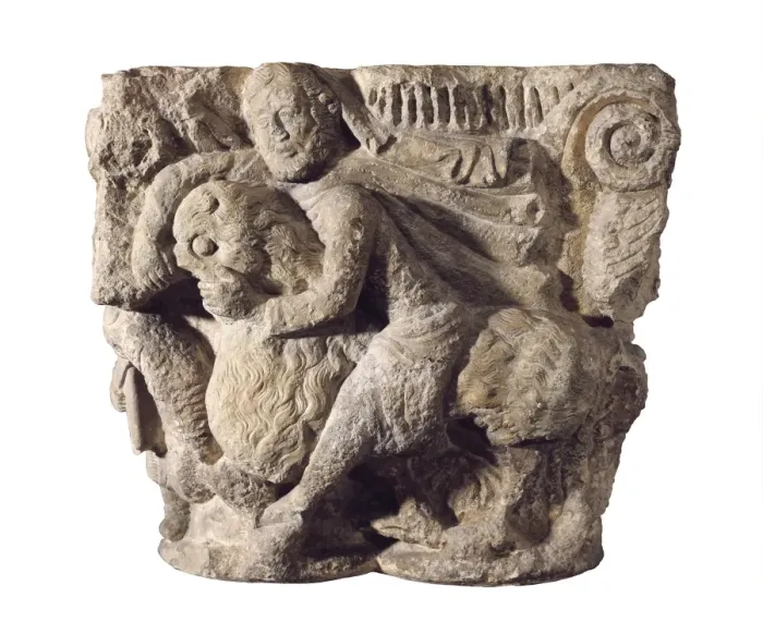 Framed Print : Samsons capital. 12th c. Samson breaking Framed Print : Samsons capital. 12th c. Samson breaking