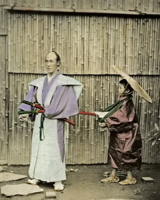 Framed Print : Samurai and attendant, Japan (actors) Framed Print : Samurai and attendant, Japan (actors)