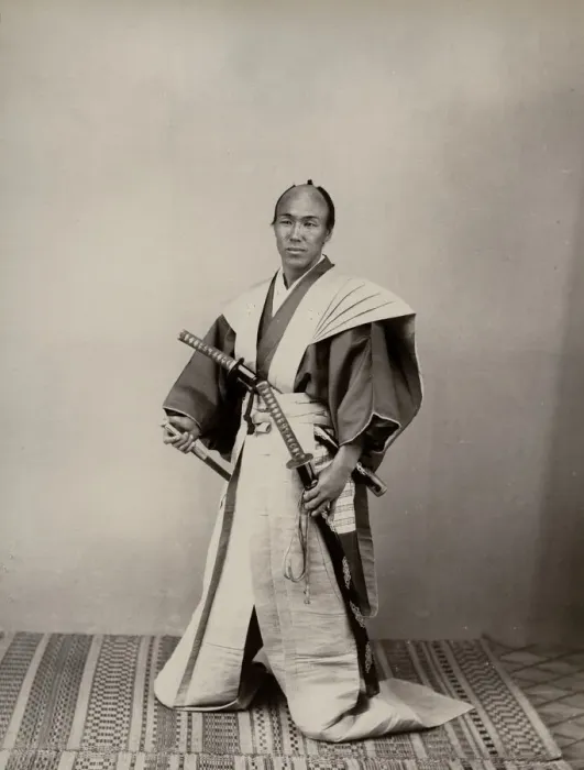 Framed Print : Samurai with two swords in long trousers, Japan Framed Print : Samurai with two swords in long trousers, Japan