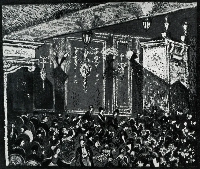 Framed Print : On SAmuse. Artwork showing an audience of well dressed ladies Framed Print : On SAmuse. Artwork showing an audience of well dressed ladies