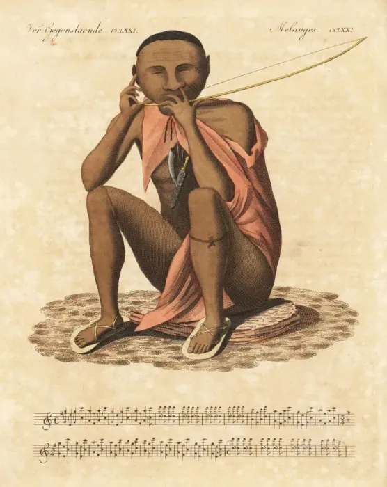 Framed Print : San or Bushman musician playing a gorah or lesiba Framed Print : San or Bushman musician playing a gorah or lesiba