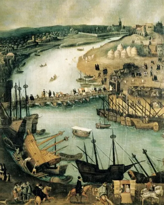 Framed Print : SANCHEZ COELLO, Alonso (1531-1588). The Port Framed Print : SANCHEZ COELLO, Alonso (1531-1588). The Port