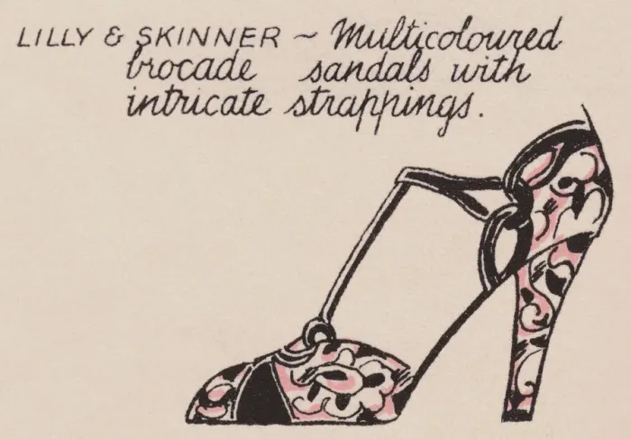Framed Print : Sandals. Lilly and Skinner. Multicoloured brocade sandals with intricate strappings Framed Print : Sandals. Lilly and Skinner. Multicoloured brocade sandals with intricate strappings