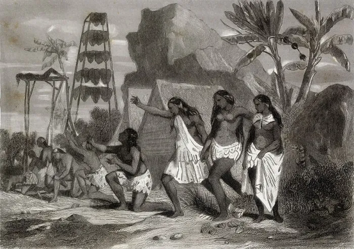 Framed Print : SANDWICH ISLANDS (Polynesia) mourning the dead Date: 1844 Framed Print : SANDWICH ISLANDS (Polynesia) mourning the dead Date: 1844