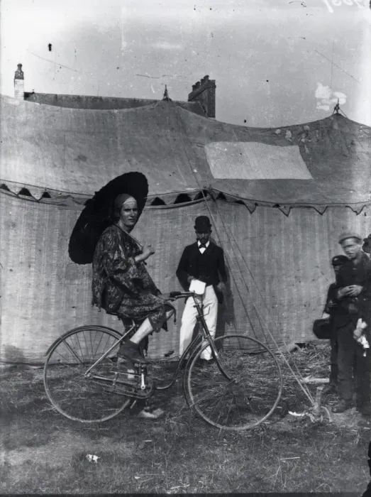 Framed Print : Sangers Circus cyclist, Haverfordwest, South Wales Framed Print : Sangers Circus cyclist, Haverfordwest, South Wales